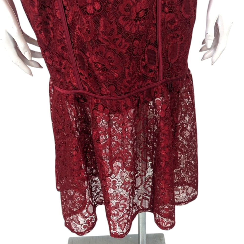 Lulus Lace Spaghetti Strace Dress NEW Womens Medium Red Lace Midi Sheath - Picture 4 of 13